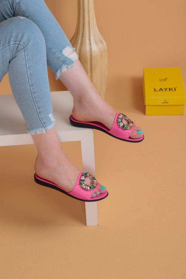 Lemis  Pembe Renk Taşlı Terlik - 6