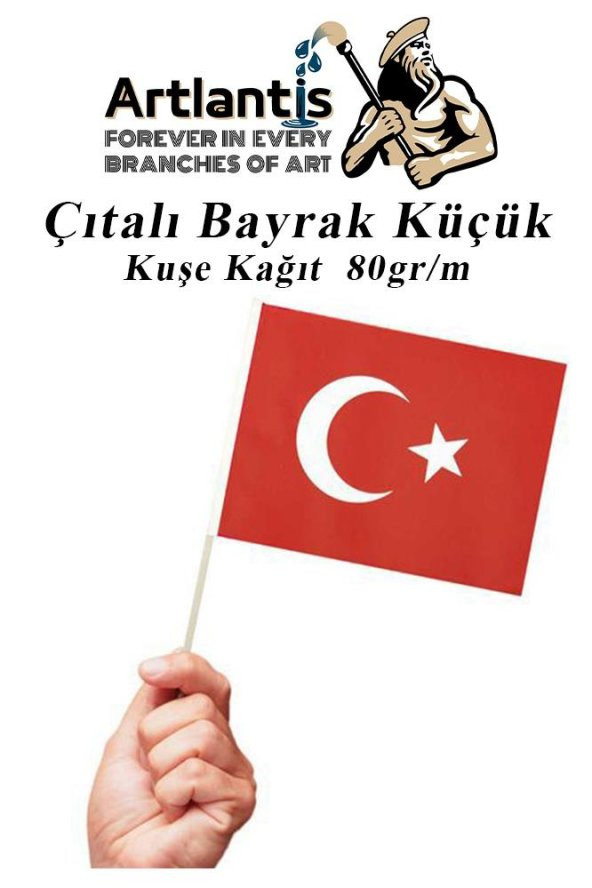 Çıtalı Bayrak Kağıt 20x12 cm 25 Adet Ay Yıldızlı Türk Bayrağı Çıtalı Sopalı Küçük Bayrak Plastik Çubuklu Bayrak - 3