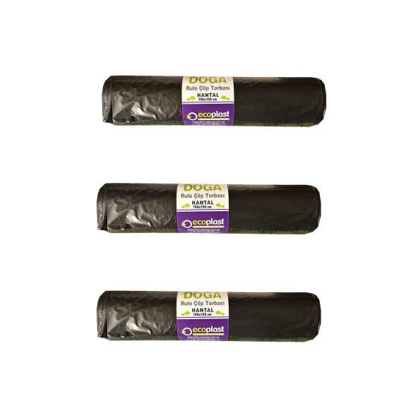 Ecoplast 240 Litre Siyah Hantal Konteyner Çöp Torbası - 100 x 150 Cm. - 600 Gr. - 10 Adetlik 3 Rulo
