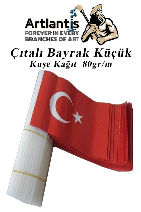 Çıtalı Bayrak Kağıt 20x12 cm 50 Adet Ay Yıldızlı Türk Bayrağı Çıtalı Sopalı Küçük Bayrak Plastik Çubuklu Bayrak - 2