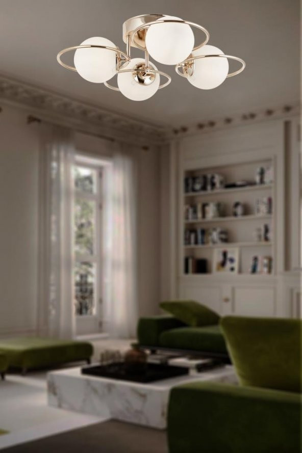 Eray Aydınlatma 4 lü Opal Camlı Rose Gold Avize - 2