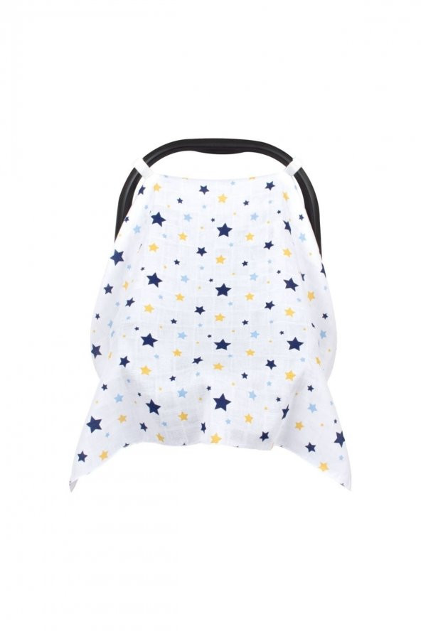 Müslin Puset Ve Ana Kucağı Örtüsü Art-41 Yıldız Yağmuru Mavi