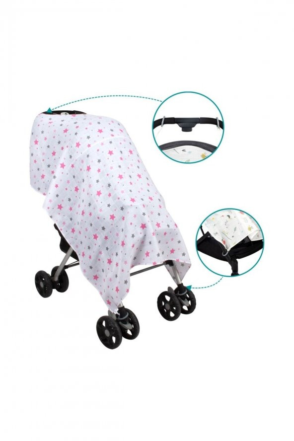 Sevi Bebe Müslin Bebek Arabası Örtüsü Yıldız Yağmuru Pembe - 2