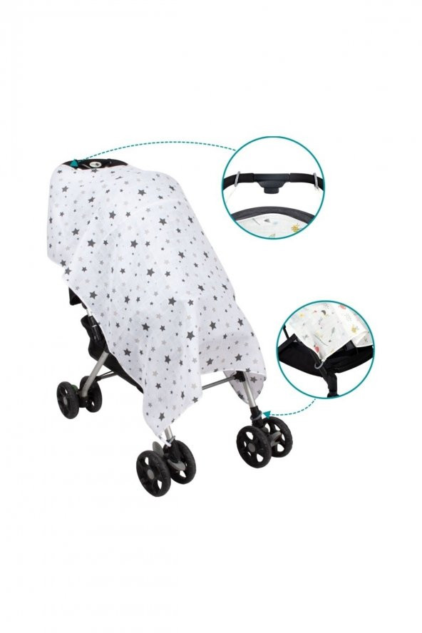 Sevi Bebe Müslin Bebek Arabası Örtüsü Yıldız Yağmuru Gri - 2