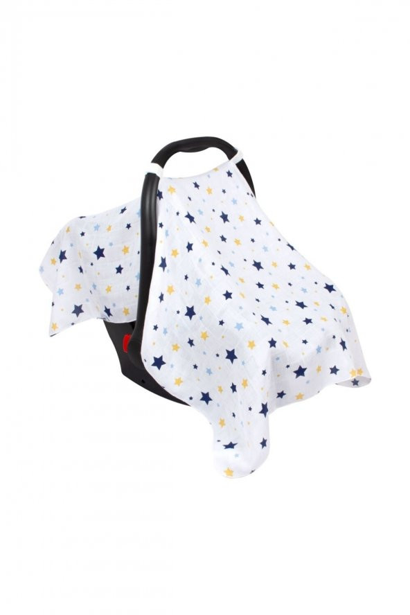 Müslin Puset Ve Ana Kucağı Örtüsü Art-41 Yıldız Yağmuru Mavi - 2