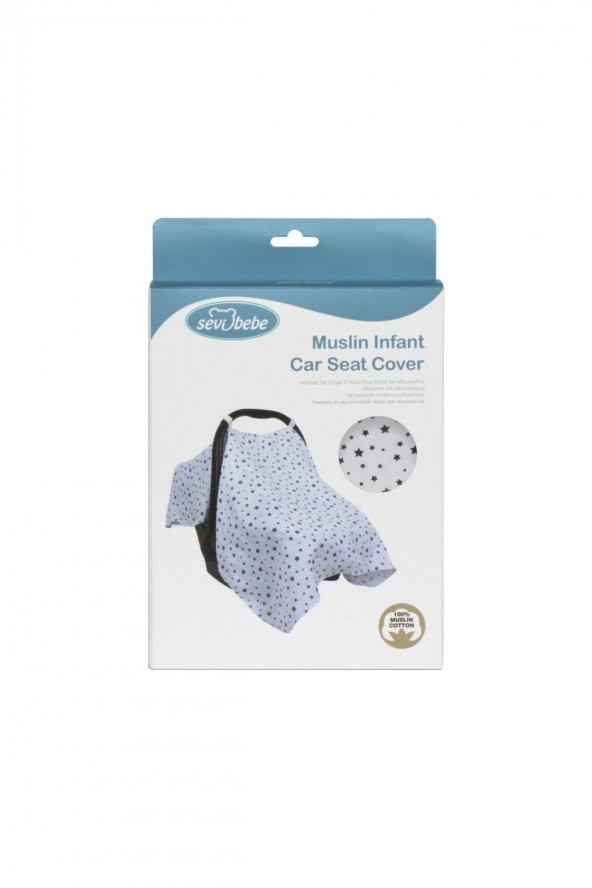 Müslin Puset Ve Ana Kucağı Örtüsü Art-41 Yıldız Yağmuru Mavi - 4