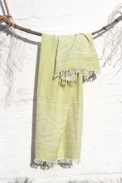 %100 Pamuklu 90x180 Peştemal Plaj Havlusu Etnik Desen Jakarlı - Resim 6