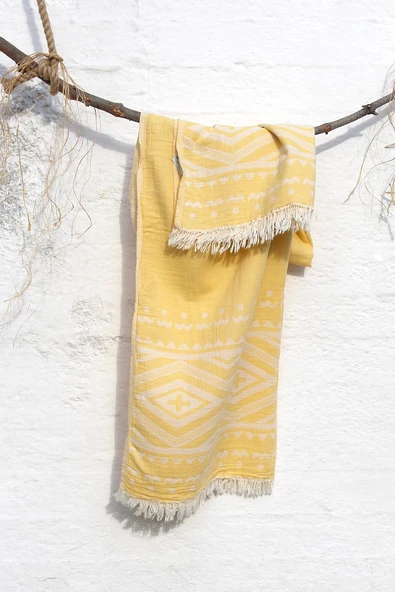 %100 Pamuklu 90x180 Peştemal Plaj Havlusu Etnik Desen Jakarlı - Resim 8