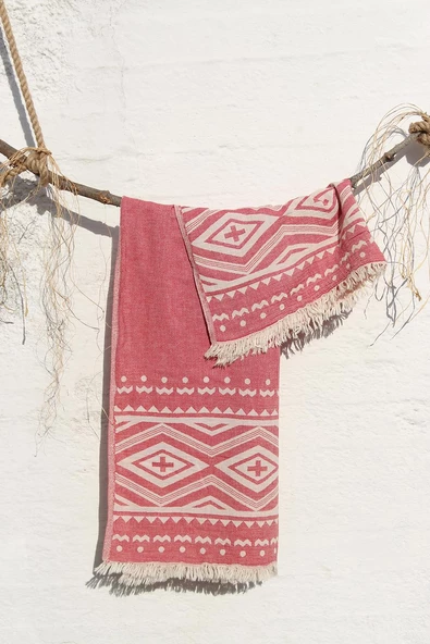 %100 Pamuklu 90x180 Peştemal Plaj Havlusu Etnik Desen Jakarlı - Resim 10