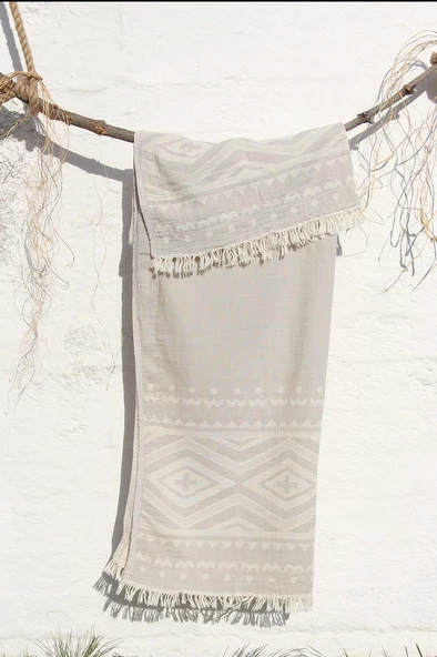 %100 Pamuklu 90x180 Peştemal Plaj Havlusu Etnik Desen Jakarlı - Resim 4