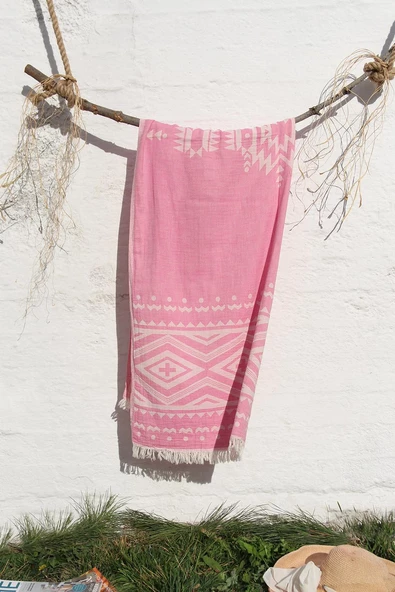 %100 Pamuklu 90x180 Peştemal Plaj Havlusu Etnik Desen Jakarlı - Resim 11