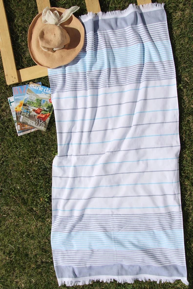 Outlet %100 Pamuk Çizgili 90x180 Plaj Havlusu - Resim 2