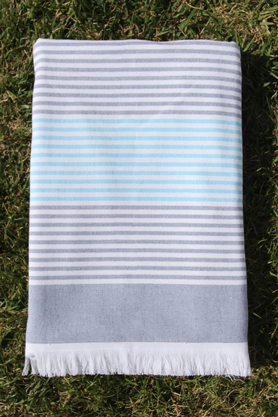 Outlet %100 Pamuk Çizgili 90x180 Plaj Havlusu - Resim 3