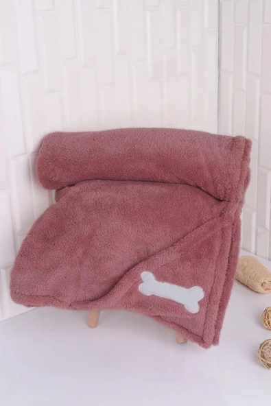 Evcil Hayvan Kedi/Köpek Cepli Kurulama Havlusu Kemik Nakışlı Gül kurusu - Resim 2