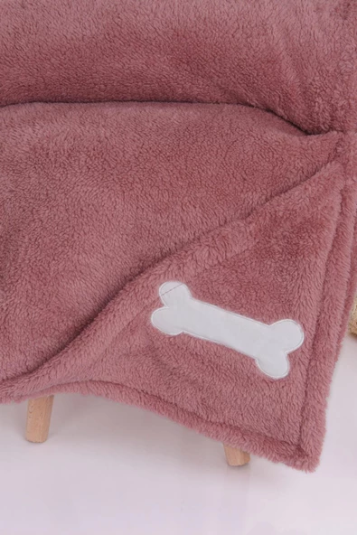 Evcil Hayvan Kedi/Köpek Cepli Kurulama Havlusu Kemik Nakışlı Gül kurusu - Resim 3