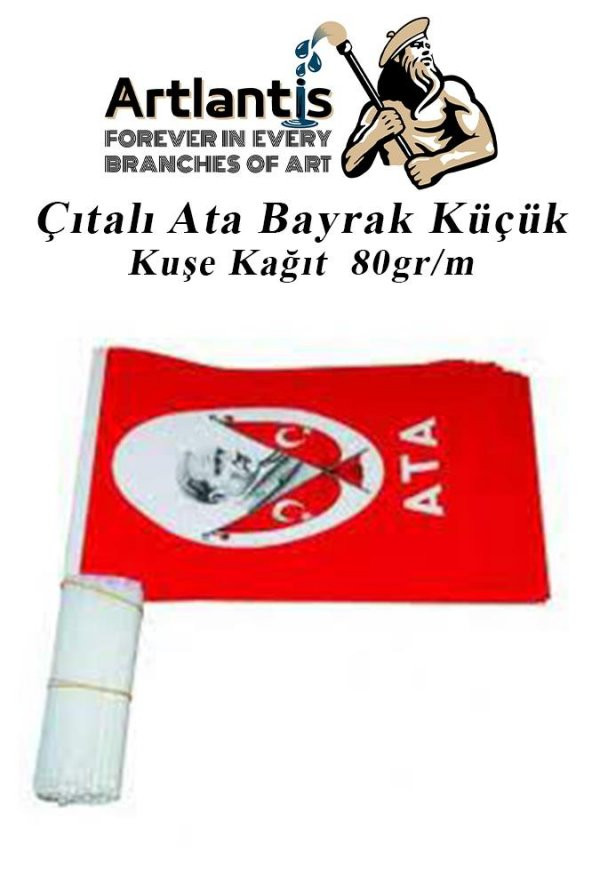 Çıtalı Ata Bayrak Kağıt 20x12 cm 25 Adet Atalı Bayrak Çıtalı Sopalı Küçük Bayrak Plastik Çubuklu Bayrak - 2