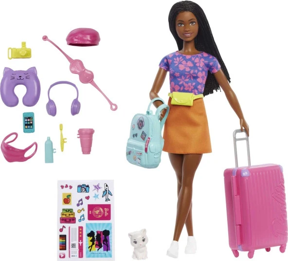 Barbie Şehirde Yaşam Serisinden Seyahat Temalı Barbie "Brooklyn" Roberts Bebek, Yavru Kedi,