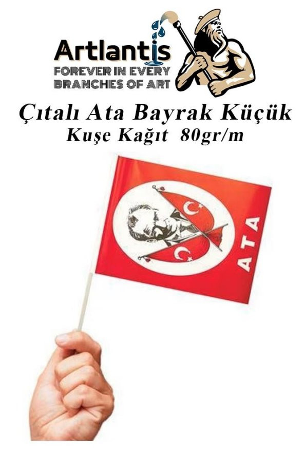 Çıtalı Ata Bayrak Kağıt 20x12 cm 50 Adet Atalı Bayrak Çıtalı Sopalı Küçük Bayrak Plastik Çubuklu Bayrak - 3