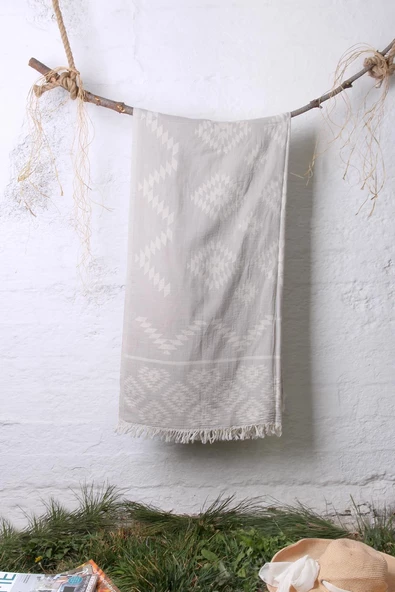 %100 Pamuk 90x180 Peştemal Plaj Havlusu Etnik Desen Jakarlı - Resim 7