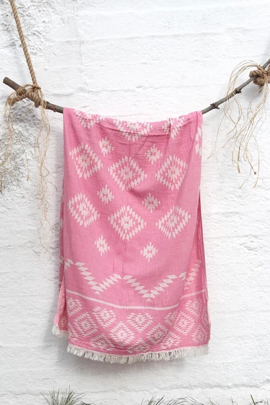 %100 Pamuk 90x180 Peştemal Plaj Havlusu Etnik Desen Jakarlı - Resim 4