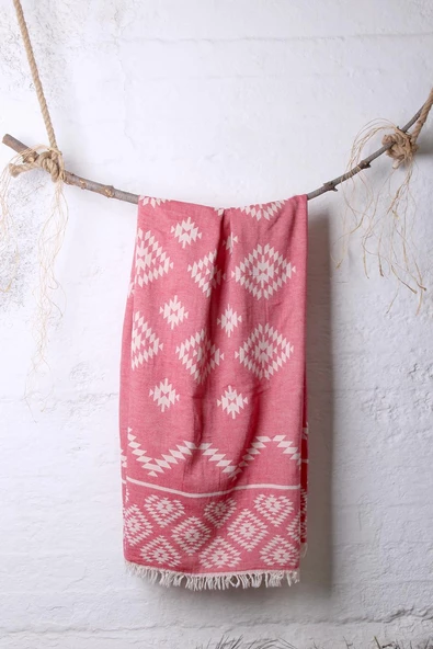 %100 Pamuk 90x180 Peştemal Plaj Havlusu Etnik Desen Jakarlı - Resim 2