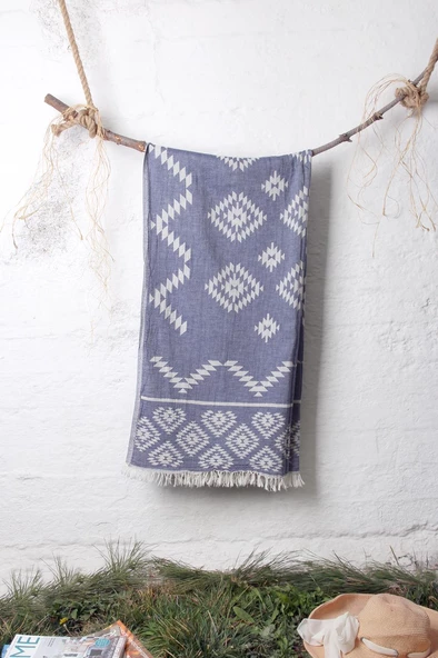 %100 Pamuk 90x180 Peştemal Plaj Havlusu Etnik Desen Jakarlı - Resim 9