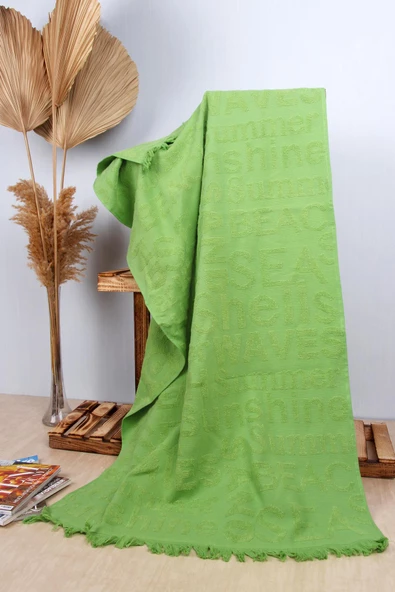 %100 Pamuk 70x150 Yazı Jakarlı Plaj Havlusu