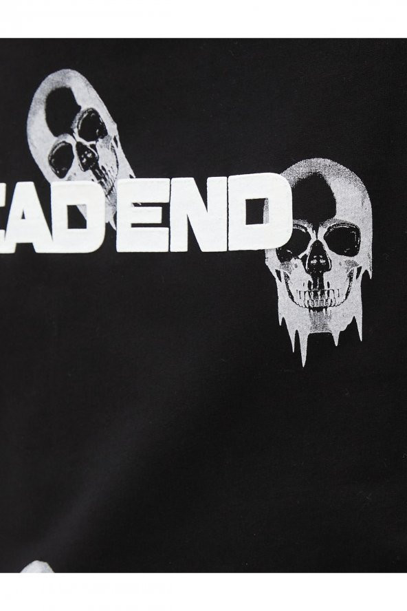 Oversize Tişört Kuru Kafa Baskılı Bisiklet Yaka Kısa Kollu - Resim 6