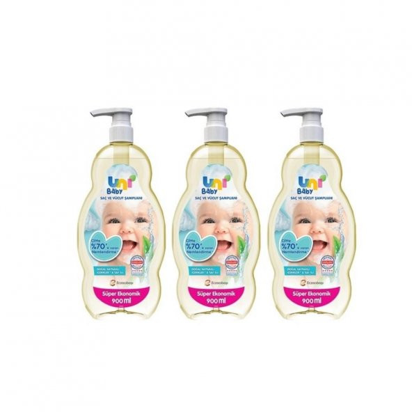 Uni Baby Saç ve Vücut Şampuan 900 ml x 3 Adet