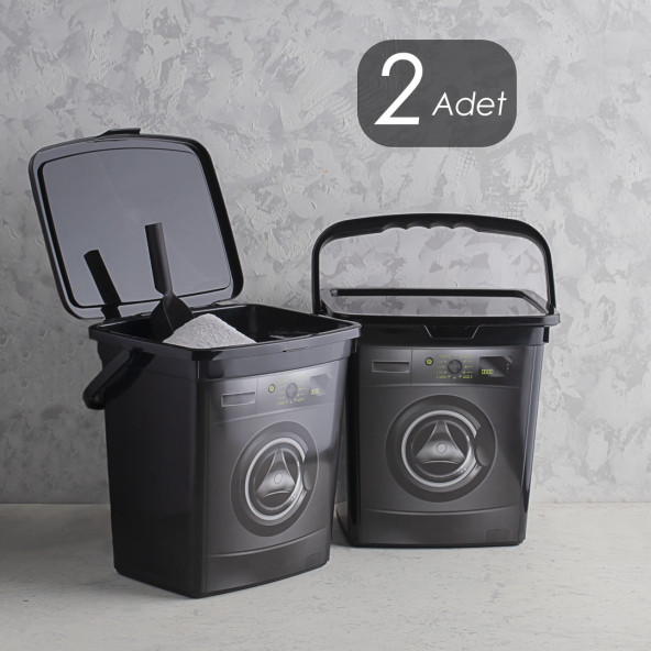 Porsima 2351 Çamaşır Makinesi Görünümlü Çok Amaçlı Deterjan Kabı Seti 2 li Saklama Kutusu Siyah