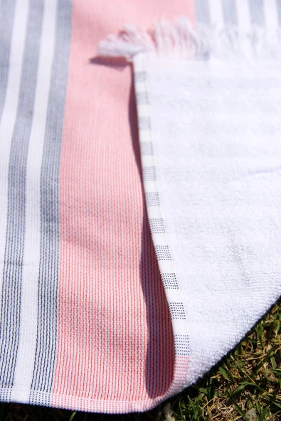 %100 Pamuk 90x175 Çizgili Püsküllü Plaj Havlusu - Resim 2