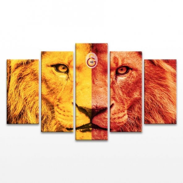 Sarı Kırmızı Aslan 5 Parça Kanvas Tablo - 1