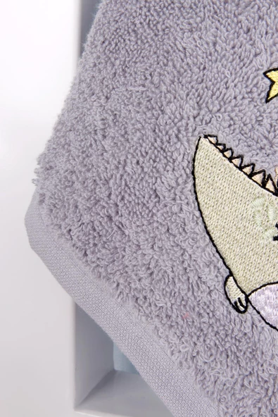 %100 Pamuk 50x90 Gri Nakışlı El / Yüz Havlusu - Resim 3