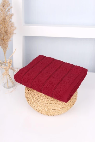 %100 Pamuk 50x70 Kırmızı Nakışlı Yüz Havlusu ürün görseli 1