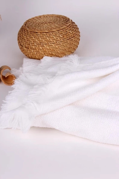 %100 Pamuk 75x140 Beyaz Banyo Havlusu - Resim 3