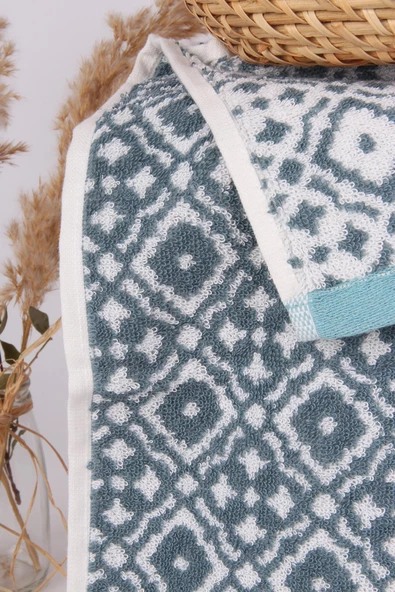 %100 Pamuk Mozaik Desen 40x60 El/Yüz Havlusu - Resim 2