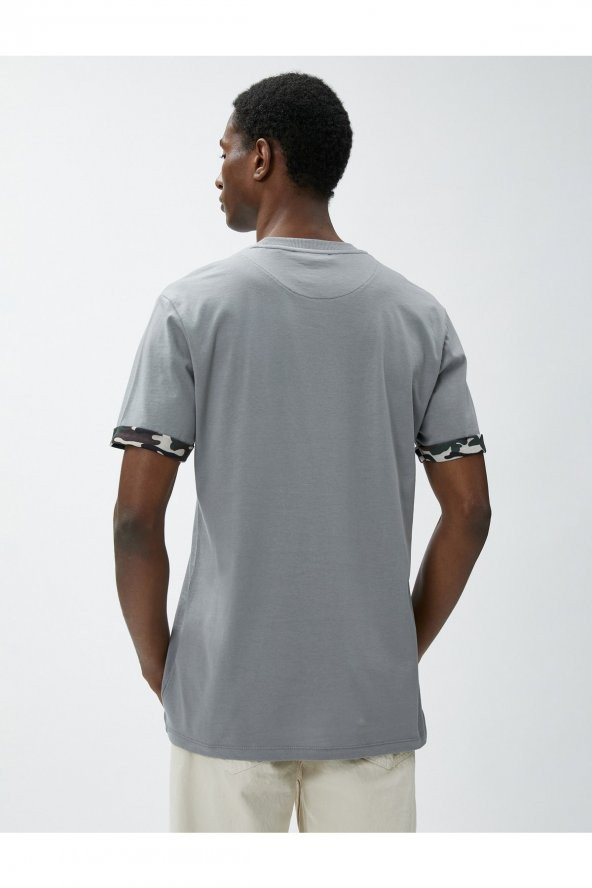 Kamuflaj Baskılı Tişört Cepli Bisiklet Yaka Katlama Detaylı Pamuklu - Resim 4