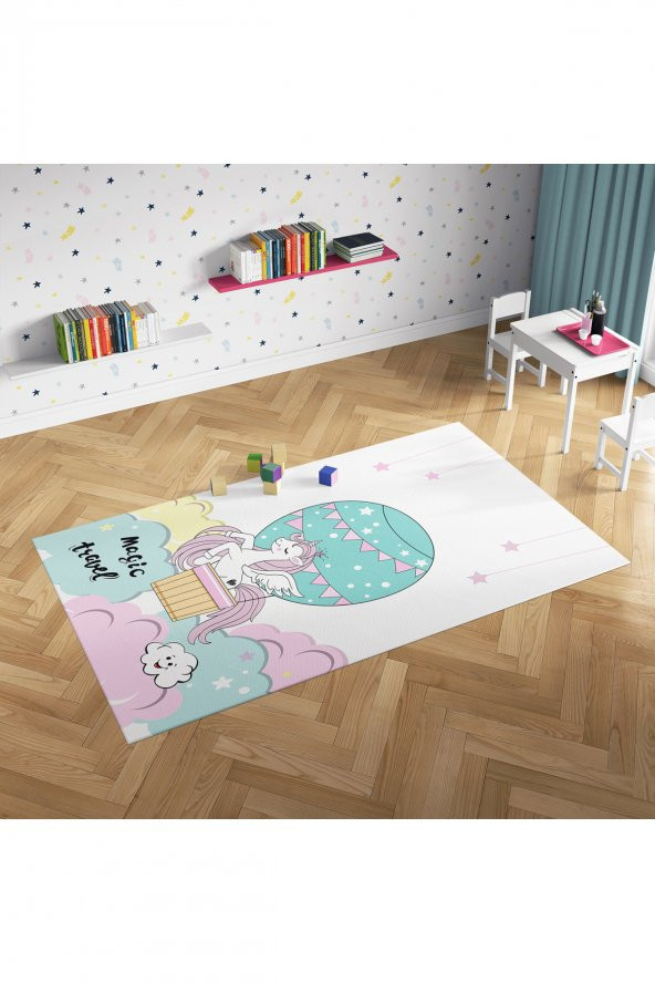 Evmila Dijital Baskı sevimli unicorn   çocuk halısı ( 7mm Kalınlık )