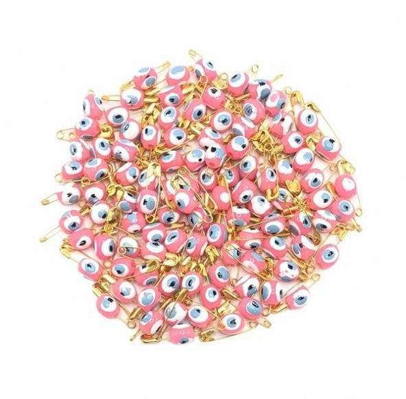 Mini Pembe Nazar Boncuklu Çengelli İğne (100 Adet)