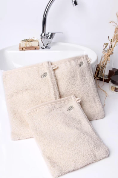 %100 Pamuk 3'lü Nakışlı Havlu Banyo Kesesi