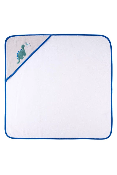 %100 Pamuk 75x75 Dinozor Nakışlı Başlıklı Kundak ve Kese Seti - 4