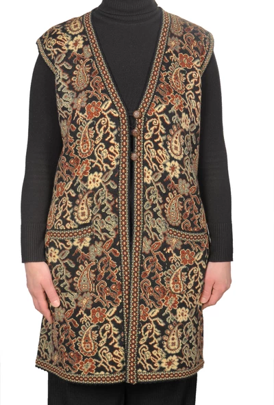 Kadın Siyah Anadolu Desenli Yelek - 2