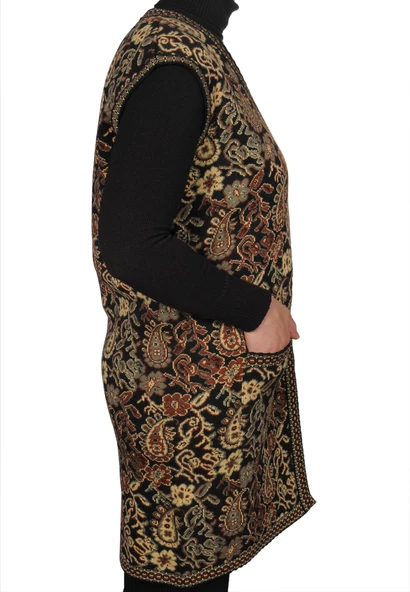 Kadın Siyah Anadolu Desenli Yelek - 3