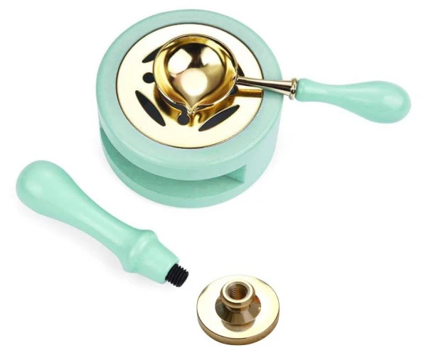 Davetiye Mum Mühürü Uygulama Seti Su Yeşili Renk 310 Botanik Desen - Resim 3