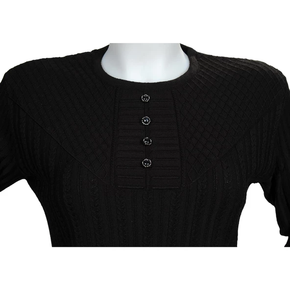 Kadın Siyah Merserize Kazak - 3