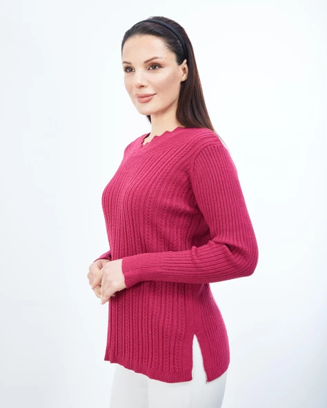 Kadın Gül Kurusu Triko V Yaka Kışlık Anne Esnek Kazak - 4