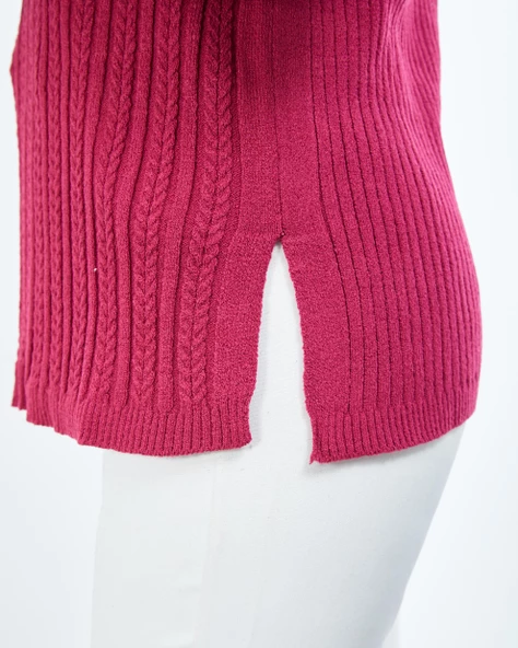 Kadın Gül Kurusu Triko V Yaka Kışlık Anne Esnek Kazak - 7