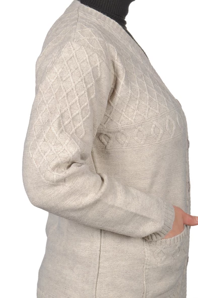 Kadın Krem Kısa Düğmeli Hırka - 4