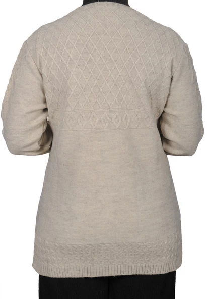 Kadın Krem Kısa Düğmeli Hırka - 5