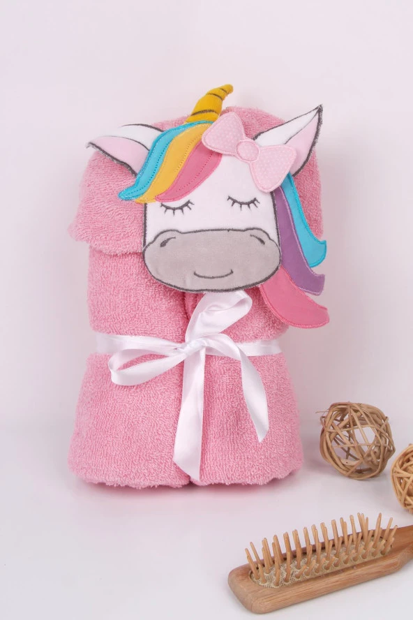 %100 Pamuk Unicorn Nakışlı 70x130 Panço - Resim 3